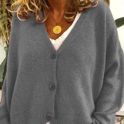 Women's V-Neck Knit Cardigan Sweater with Buttons