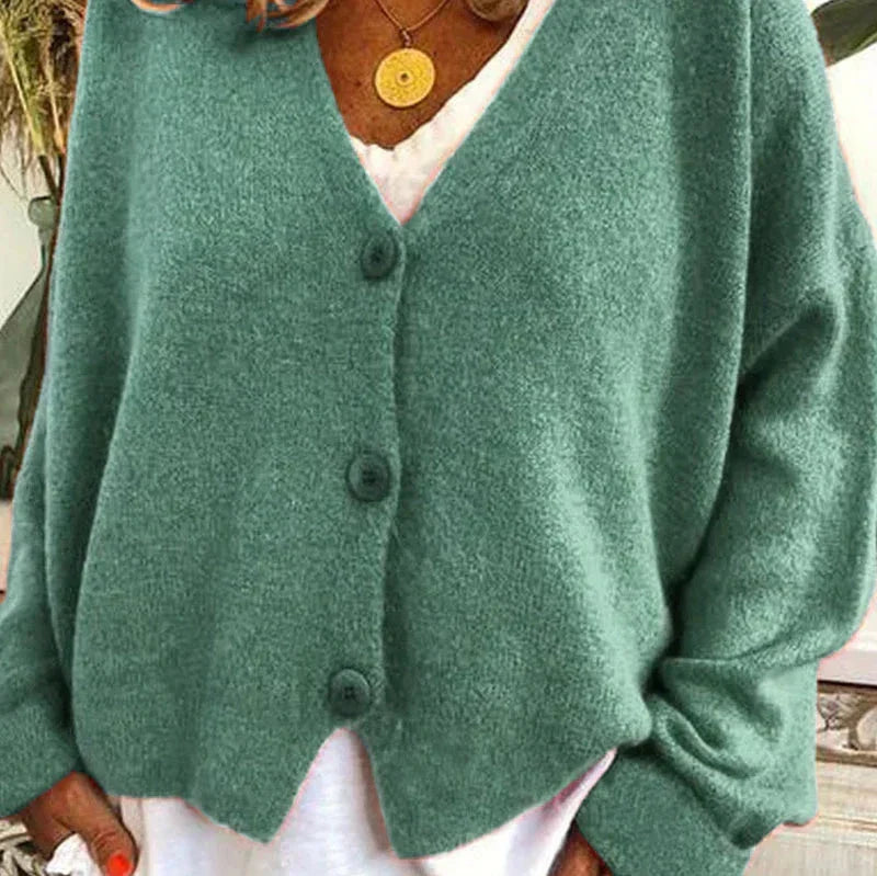 Women's V-Neck Knit Cardigan Sweater with Buttons