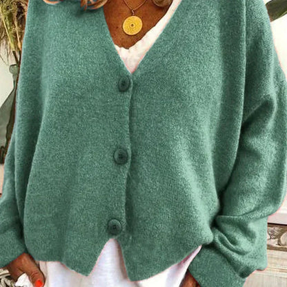 Women's V-Neck Knit Cardigan Sweater with Buttons
