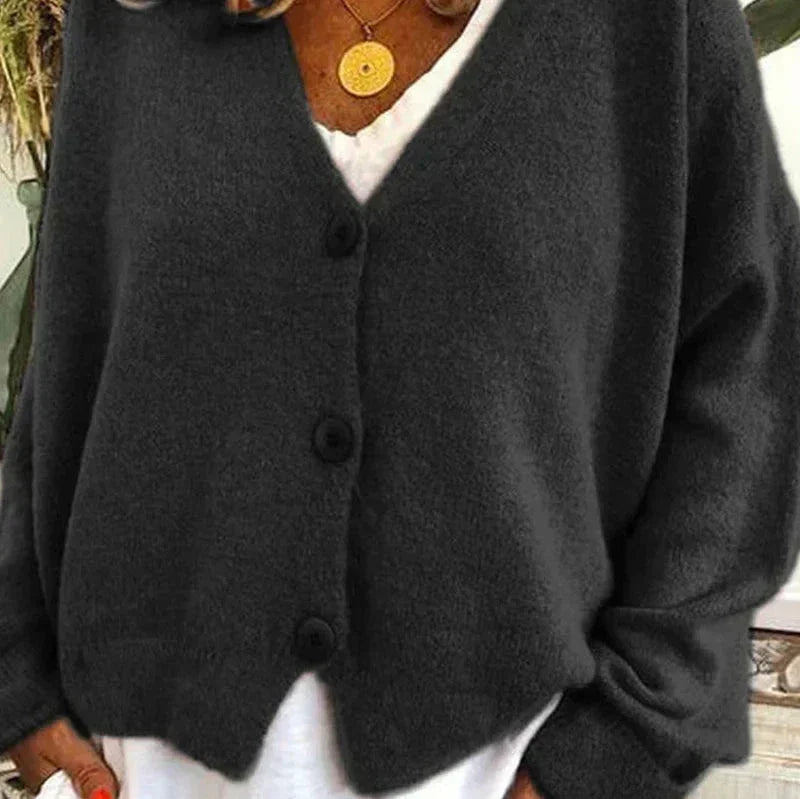 Women's V-Neck Knit Cardigan Sweater with Buttons
