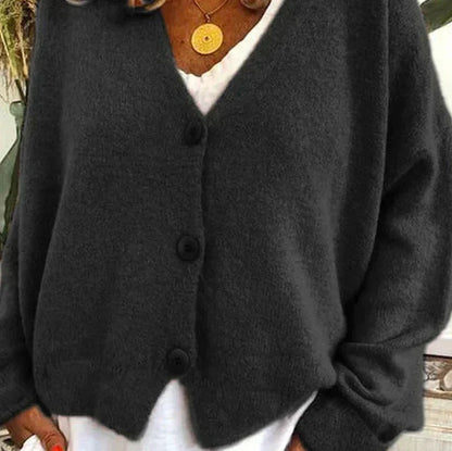 Women's V-Neck Knit Cardigan Sweater with Buttons