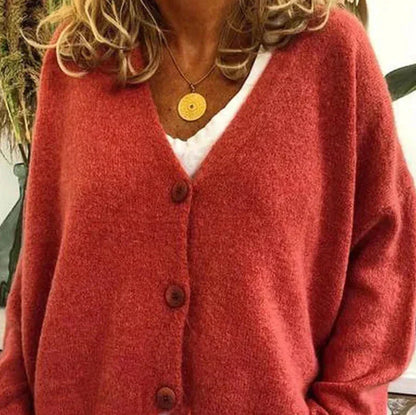 Women's V-Neck Knit Cardigan Sweater with Buttons