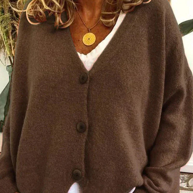Women's V-Neck Knit Cardigan Sweater with Buttons