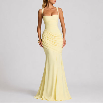 Women's Ruched Maxi Dress with Square Neck