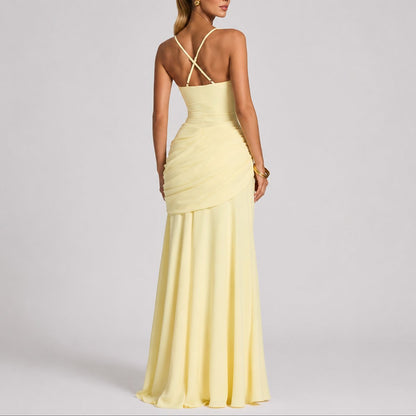 Women's Ruched Maxi Dress with Square Neck