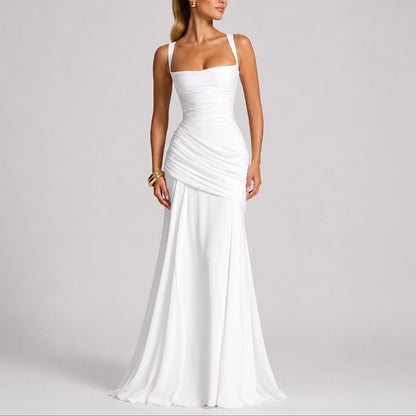 Women's Ruched Maxi Dress with Square Neck