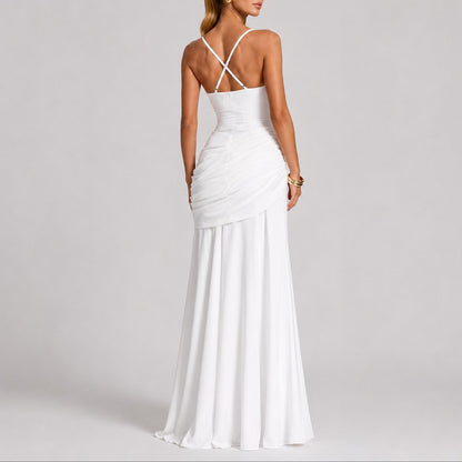 Women's Ruched Maxi Dress with Square Neck