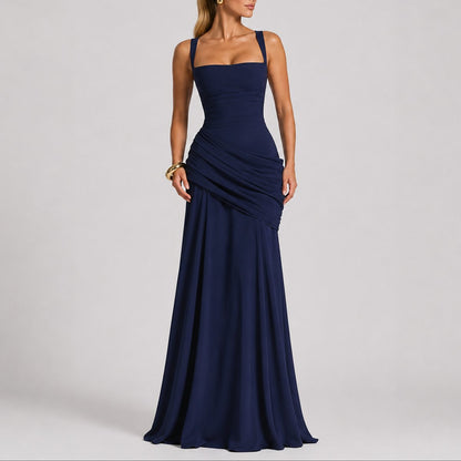 Women's Ruched Maxi Dress with Square Neck