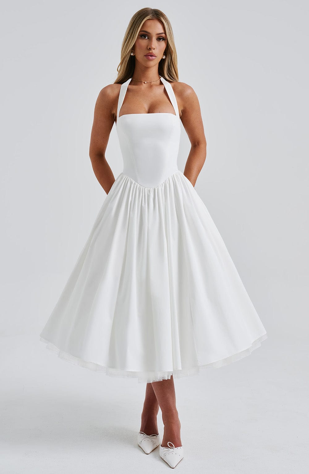 Women's Halter Neck A-Line Midi Dress