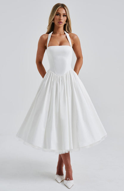 Women's Halter Neck A-Line Midi Dress