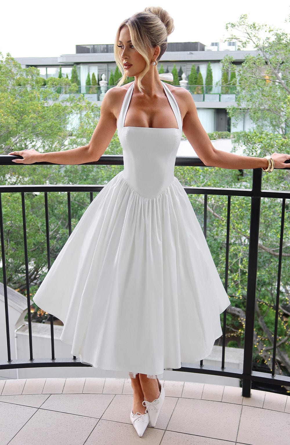 Women's Halter Neck A-Line Midi Dress