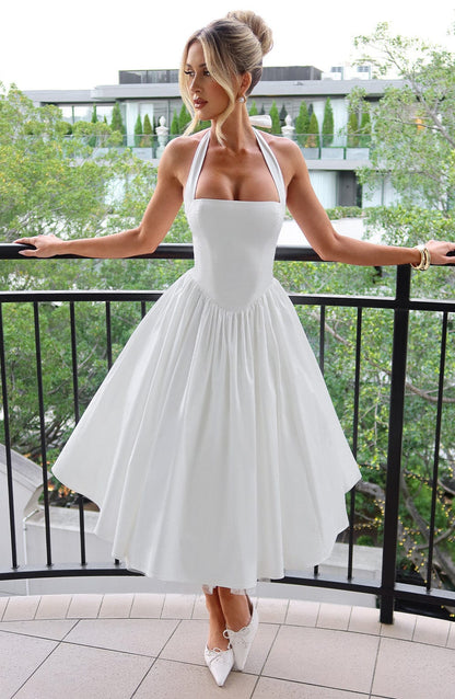 Women's Halter Neck A-Line Midi Dress