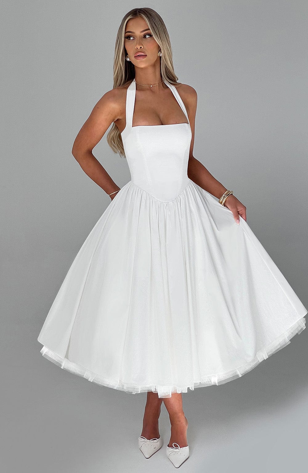 Women's Halter Neck A-Line Midi Dress
