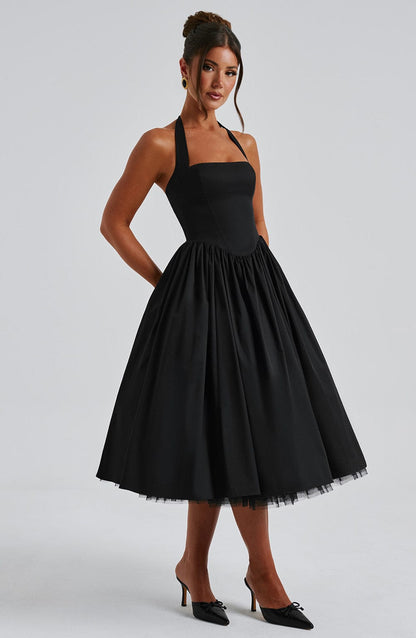Women's Halter Neck A-Line Midi Dress
