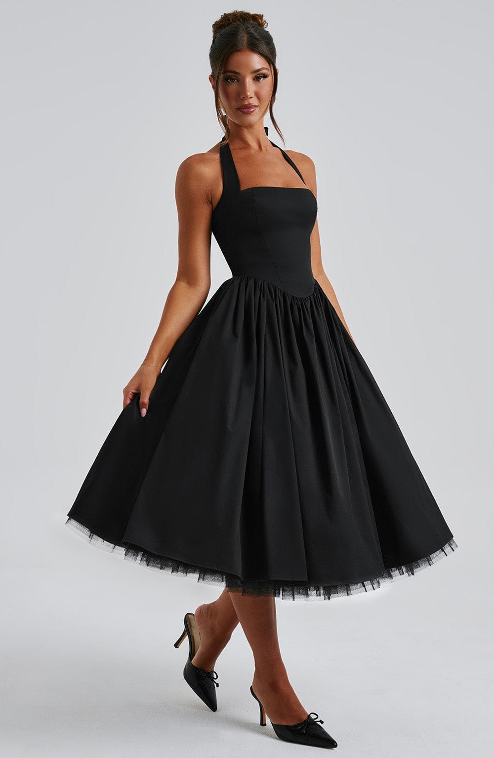 Women's Halter Neck A-Line Midi Dress