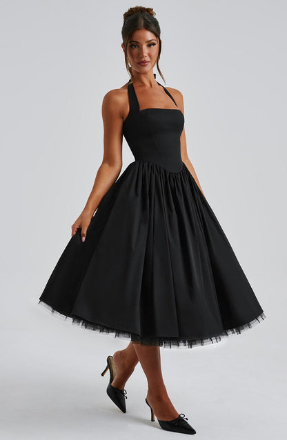 Women's Halter Neck A-Line Midi Dress