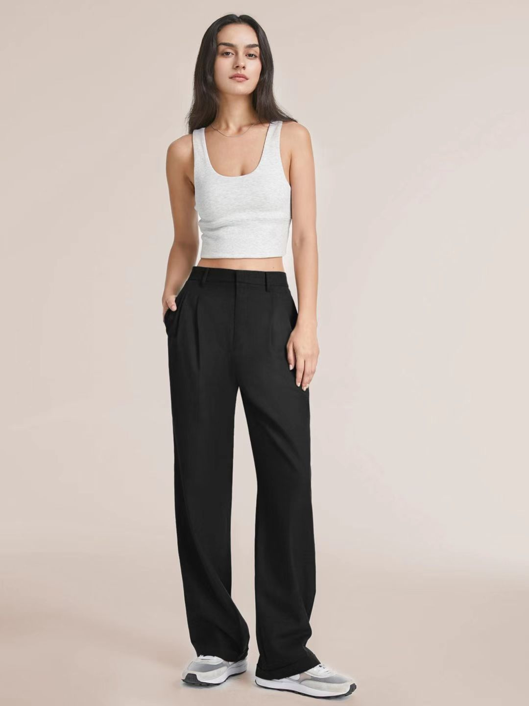 Women's Wide-Leg Pants – High-Waisted Pleated Tailored Fit
