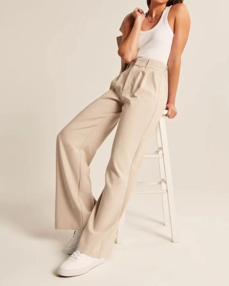 Women's Wide-Leg Pants – High-Waisted Pleated Tailored Fit