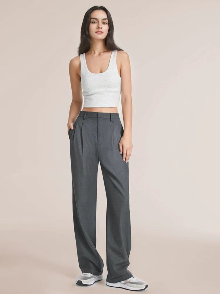 Women's Wide-Leg Pants – High-Waisted Pleated Tailored Fit
