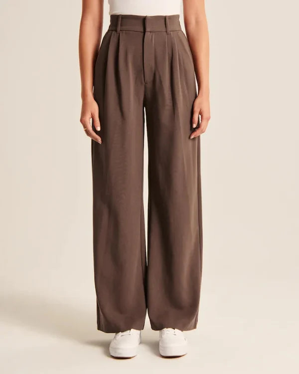 Women's Wide-Leg Pants – High-Waisted Pleated Tailored Fit