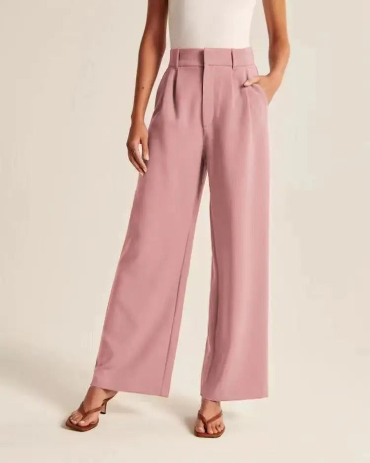 Women's Wide-Leg Pants – High-Waisted Pleated Tailored Fit