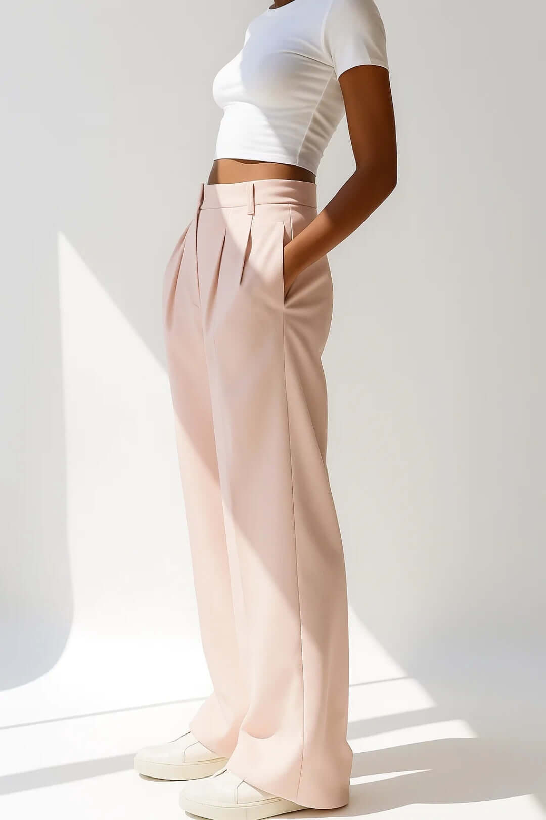 Women's Wide-Leg Pants – High-Waisted Pleated Stretch Fit