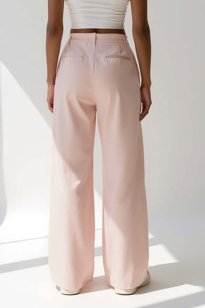 Women's Wide-Leg Pants – High-Waisted Pleated Stretch Fit