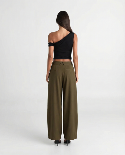 Women's Wide-Leg Pants – High-Waisted, Deep-Pleated