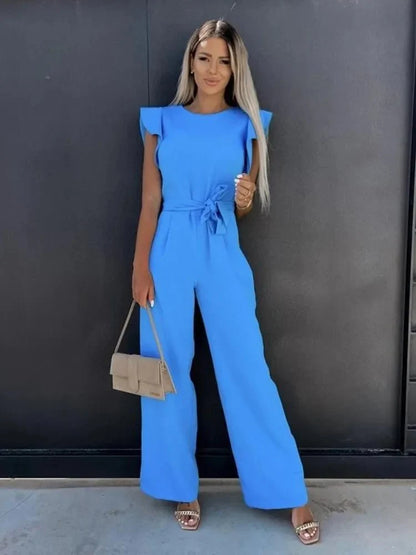 Women's Wide Leg Jumpsuit with Flutter Sleeves