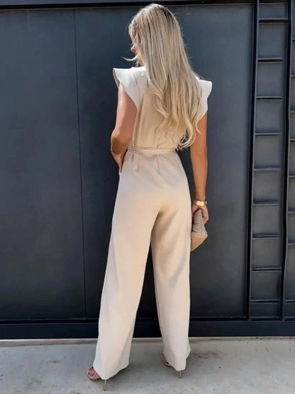 Women's Wide Leg Jumpsuit with Flutter Sleeves