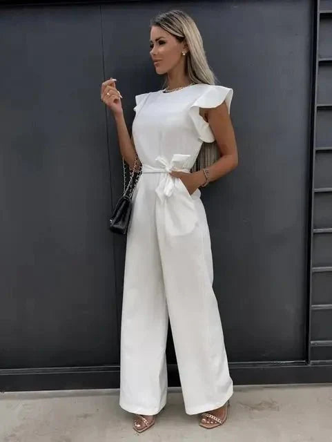 Women's Wide Leg Jumpsuit with Flutter Sleeves