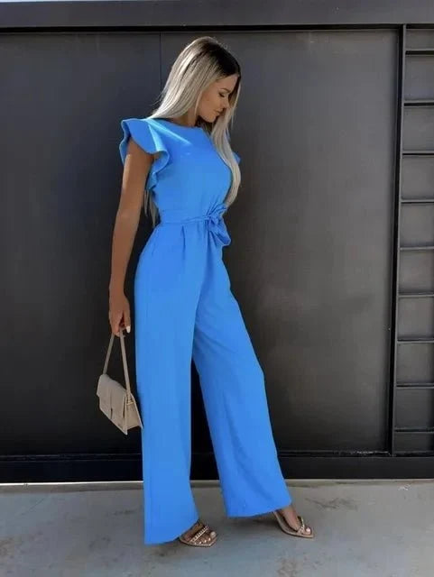 Women's Wide Leg Jumpsuit with Flutter Sleeves