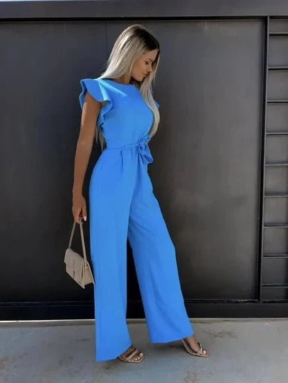 Women's Wide Leg Jumpsuit with Flutter Sleeves