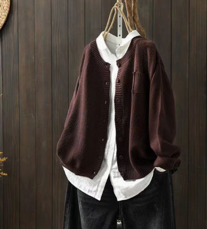 Women's Oversized Knit Cardigan with Chest Pocket