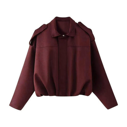 Women's Oversized Cropped Faux Suede Bomber Jacket
