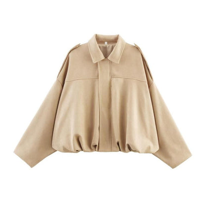 Women's Oversized Cropped Faux Suede Bomber Jacket