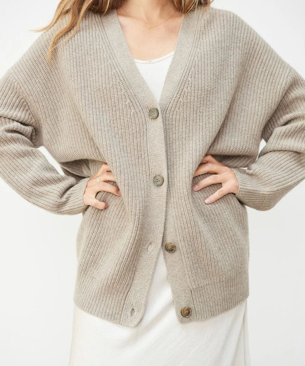Women's Oversized V-Neck Ribbed Cashmere Cardigan