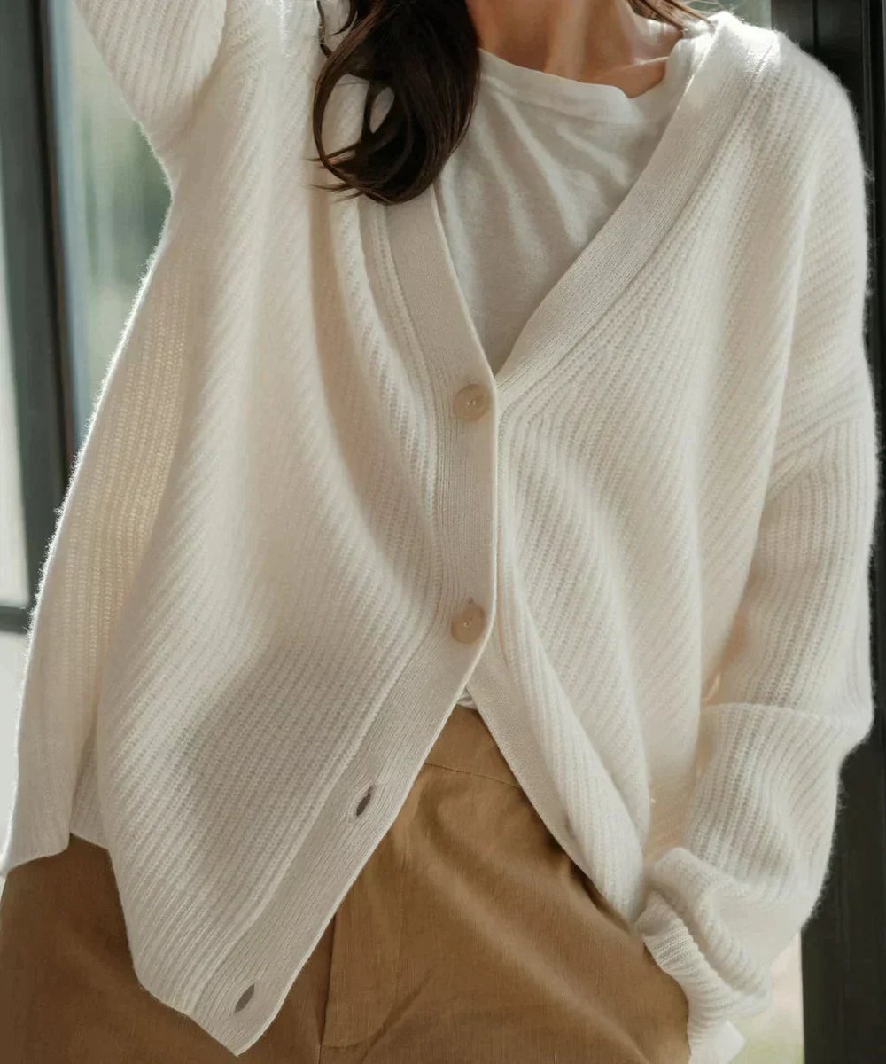 Women's Oversized V-Neck Ribbed Cashmere Cardigan