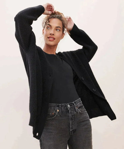 Women's Oversized V-Neck Ribbed Cashmere Cardigan