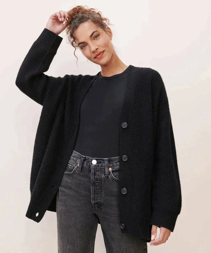 Women's Oversized V-Neck Ribbed Cashmere Cardigan