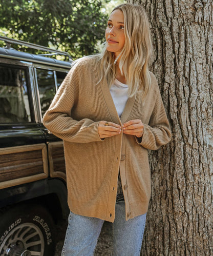 Women's Oversized V-Neck Ribbed Cashmere Cardigan