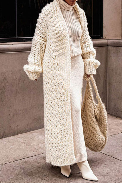Women's Longline Chunky Knit Open Front Cardigan