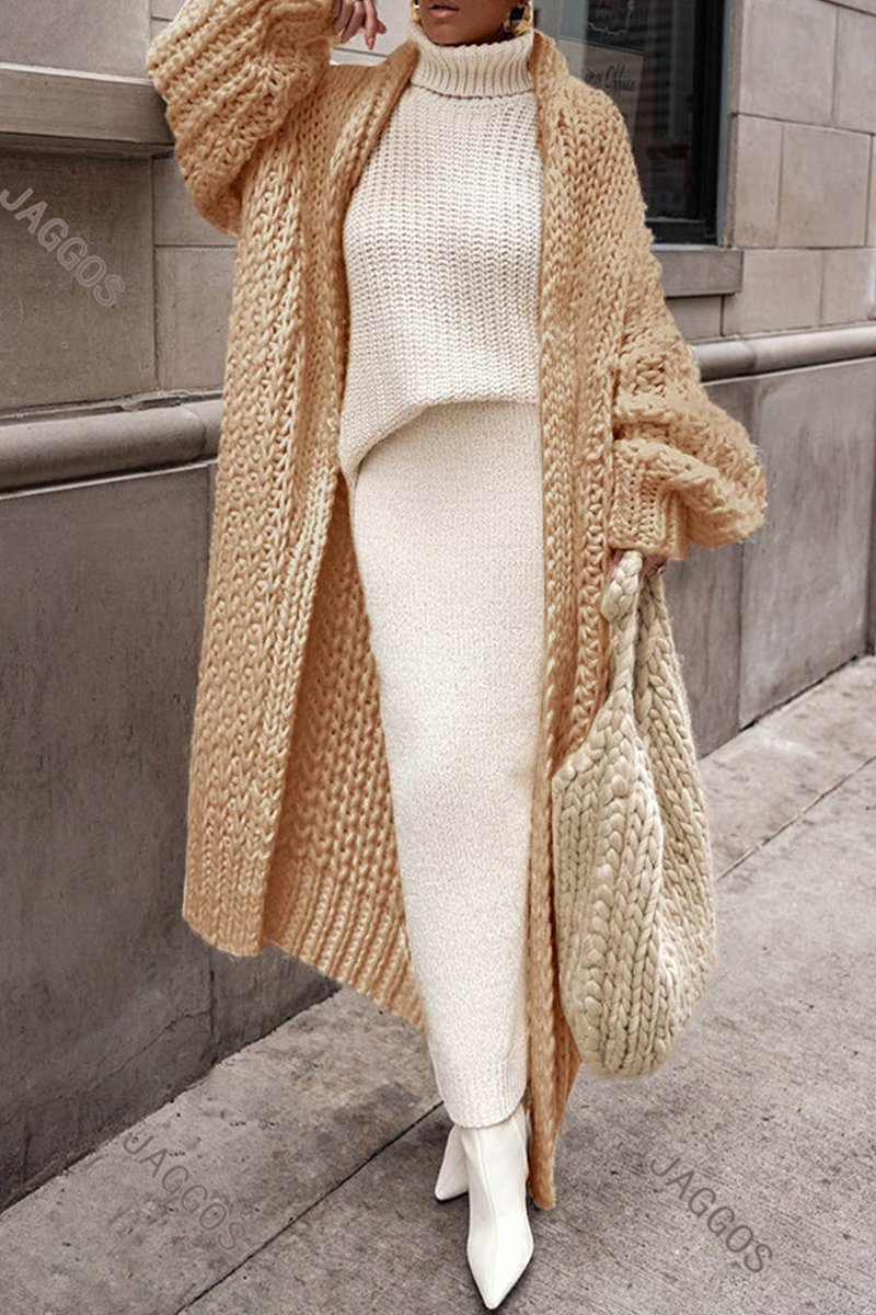 Women's Longline Chunky Knit Open Front Cardigan