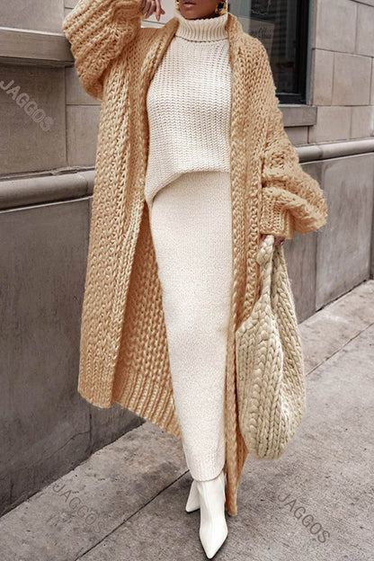 Women's Longline Chunky Knit Open Front Cardigan