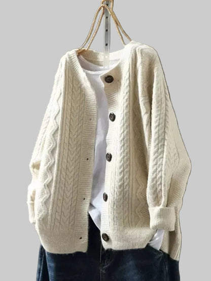 Women's Oversized Cable Knit Cardigan with Buttons