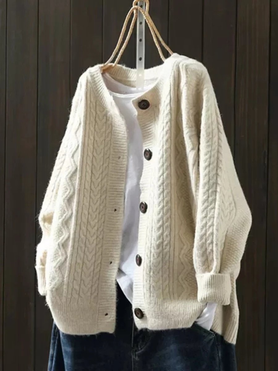 Women's Oversized Cable Knit Cardigan with Buttons