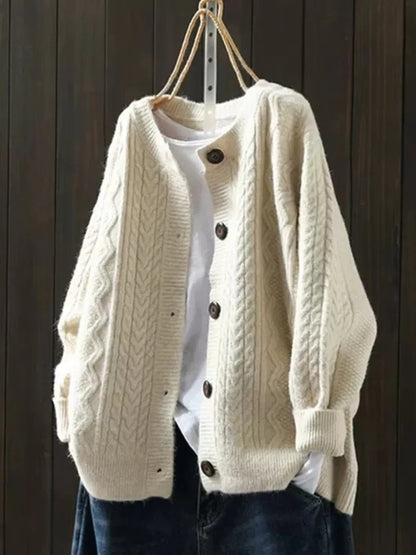Women's Oversized Cable Knit Cardigan with Buttons