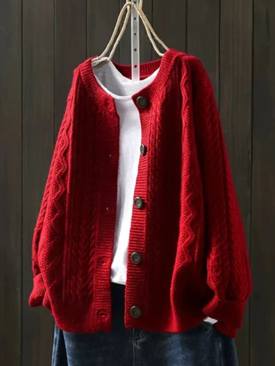 Women's Oversized Cable Knit Cardigan with Buttons