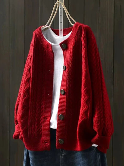 Women's Oversized Cable Knit Cardigan with Buttons