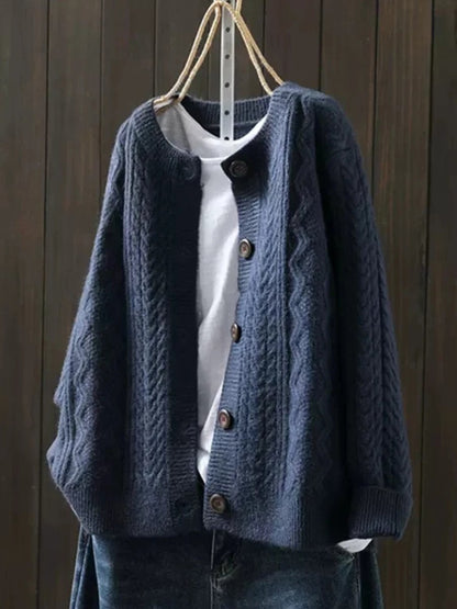 Women's Oversized Cable Knit Cardigan with Buttons